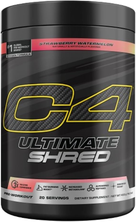Cellucor C4 Ultimate Shred Pre Workout Powder ، Fat Burner for Men & Women ، ملحق لتخفيف الوزن مع مستخلص جذر الزنجبيل ، البطيخ الفراولة ، 20 حصة ، 12.3 أونصة (حزمة 1)
