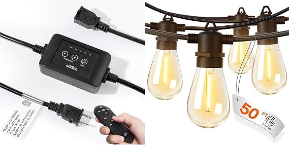 addlon 50ft LED أضواء سلسلة في الهواء الطلق مع Dimmer