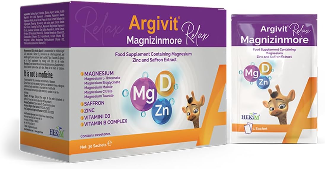 Argivit Magnizinmore Relax Magnezyum, Çinko ve Safran Ekstresi İçeren Takviye Edici Gıda 30 Saşe Vitamin