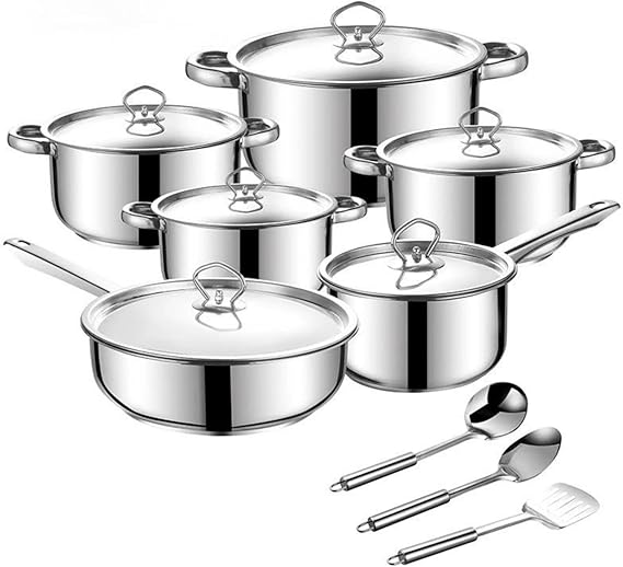 Stainless Steel Cookware Set, 15 Piece with Lids, Pots and Pans Kitchen Collection
