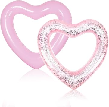 2 عبوة من عوامة حمام السباحة على شكل قلب قابلة للنفخ، حلقات سباحة Sweet Love، كراسي استلقاء عائمة، أنبوب للاستمتاع بالمياه في الصيف، ألعاب حفلات توديع العزوبية على الشاطئ للبالغين