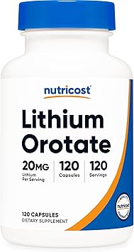 Nutricost Lithium Orotate (20mg) 120 Capsules - Vegan, Gluten-Free, GMO-Free