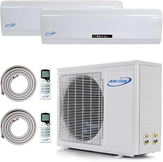 2 Zone Mini Split - 9000 + 24000 مكيف هواء بدون قنوات - تقسيم صغير ثنائي المنطقة مشحون مسبقًا - يتضمن خطين مجانيين مقاس 25 بوصة - جودة ممتازة - قطع غيار الولايات المتحدة الأمريكية ودعم رائع
