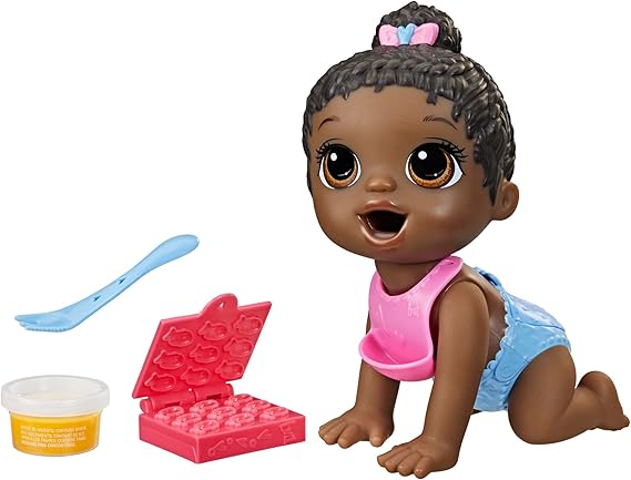 Baby Alive Lil Snacks Doll، Eats and Poops، Snack-Themed 8 -Inch Baby Doll، Snack Box Mold، Toy for Kids Ages 3 and Up، Black Hair