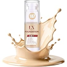 6-in-1 Makeup Foundation Infused with 1% Hyaluronic Acid- Matte + Poreless Liquid Foundation For A Glowing & Soft-Focus Look, Suitable for All Skin Types, 107 Light