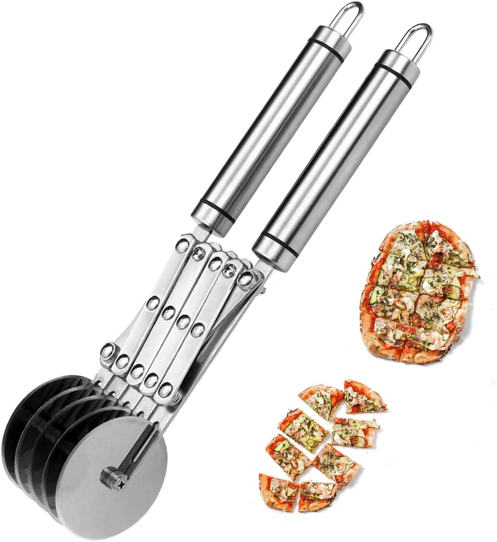 Pizzaschneider Schneidrädchen aus Edelstahl Mehrrunder Teigschneider Roller Pizza Cutter Gebäck-Kuchen-Backschneider zum Küchenbacken (5 wheel)