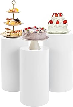 3PCS Iron Round Cylinder Display Plinth Pillars,White Cylinder Pedestal Stands,Pedestal Stand Cover Pillar, High Temperature Paint Treatment,Thickened Panels,for Wedding Party Romantic Decor