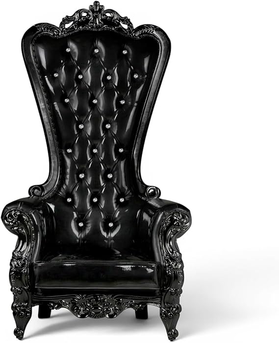 Master Series Throne Chair, Ornate Tufted Chair with Vegan Leather Cushions, Glass Buttons & Victorian Carvings, Solid Eucalyptus Frame, Statement Furniture