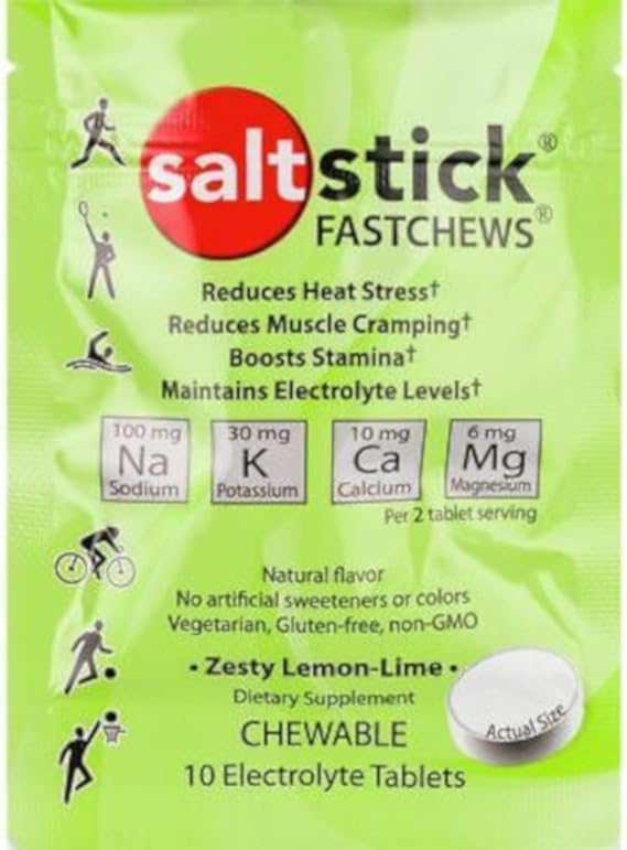 Saltstick Fastchews - عبوة واحدة تحتوي على 10 إلكتروليتات قابلة للمضغ - Zesty Lemon Lime-1ct