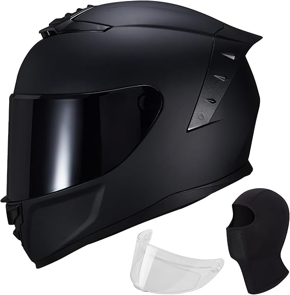 Full Face Motorcycle Helmet,Helmets for Adults Motorcycle, MG611 Motorbike Racing Street Bike Helmets with Black Visor for Men Women,DOT Approved (Matte Black-B+ Mask, S)