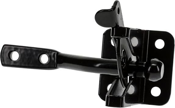 National Hardware Automatic Gate Latch Model N184-861 Black Steel 4 in Strike for Outswing Gates Doors Animal Pens Farm Fence Outdoor Metal Gate Hardware Latch System