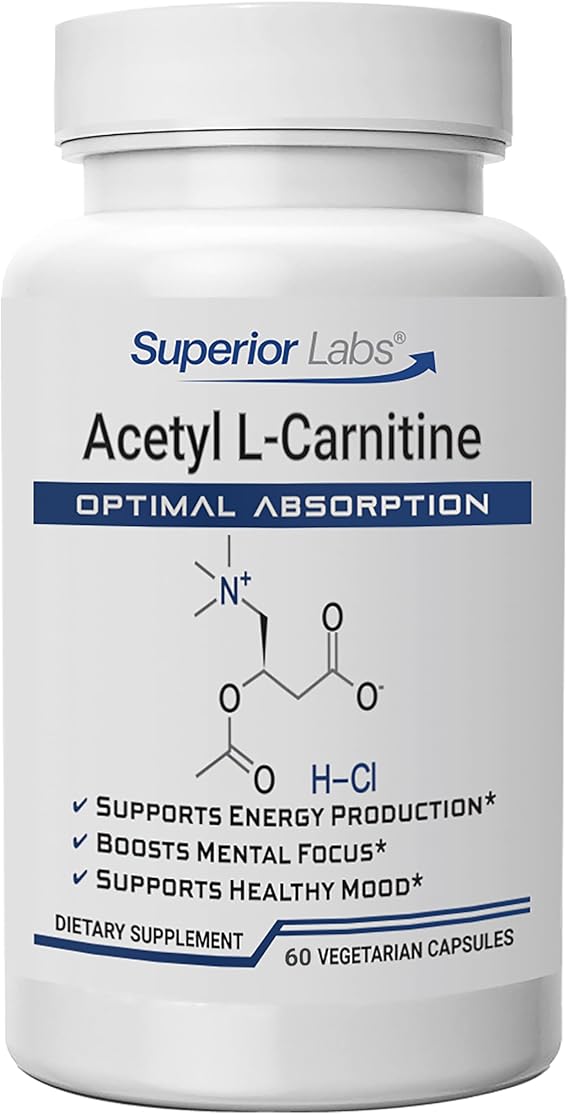 Superior Labs Acetyl L-Carnitine 500 mg، ALCAR عالي الفعالية، نقي غير معدل وراثيًا، بدون إضافات صناعية، أقصى قدر من الامتصاص، استقلاب الطاقة والدهون، دعم التخلص من السموم في الدماغ والأعصاب والخلايا، (60 كبسولة نباتية)
