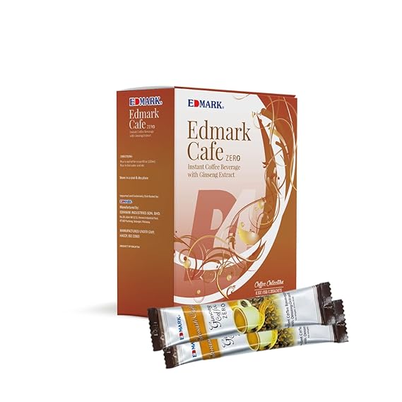 EDMARK ZERO Ginseng Coffee | Smooth Medium Roast w/Panax Ginseng | Low Sugar, Aspartame-Free Clean Sweetened Formula | Balanced Energy, Focus & Vitality Support | Steady Energy Blend | 20 Sachets/Box