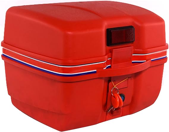 Motorcycle Storage Box, 28L Rectangular Motorcycle Top Box,Scooter Topcase Shad,backrest and Quick Release,with Universal Mounting Parts,for Scooters, Motorcycles,mopeds (Red One Size)