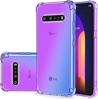 Case for LG V60 Thinq, Cute Gradient Slim Anti Scratch Soft Clear TPU Phone Case Cover, Shockproof Case for LG V60 Thinq (Purple/Blue)