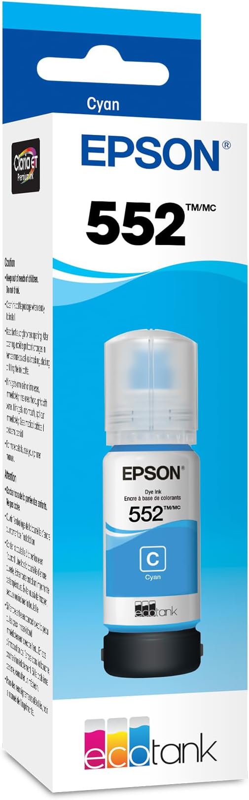 Epson 552 EcoTank Ink Ultra-high Capacity Bottle Cyan T552220-S Works with ET-8500, 8550