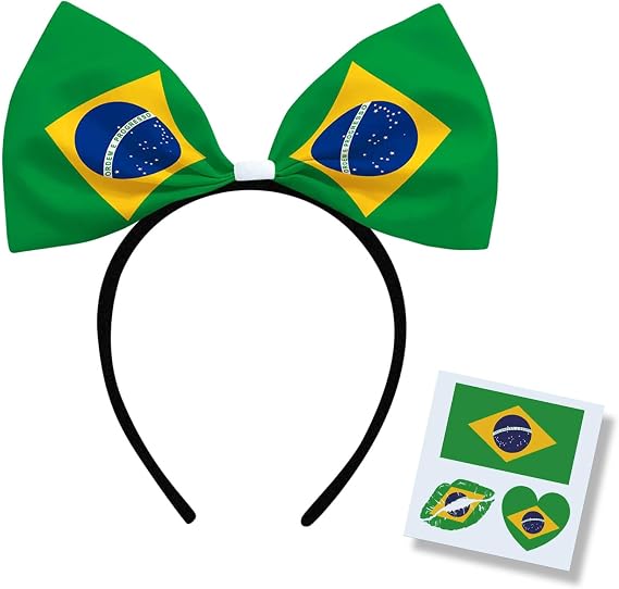 2026 Soccer World Cup Flag Bow Headband with Bonus Flag Tattoo Soccer Fan Hair Accessory, National Team Cheer Hair Hoop for Watch Party, Game Day Spirit Wear for Women Girls