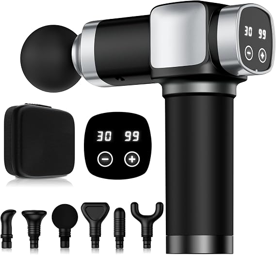 Massage Gun, Handheld Electric Body Deep Tissue Muscle Massager, High Percussion Massage Device with 30 Speed & 6 Attachments