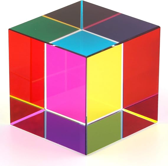 CMY Color Cube 2 inch ( 50 mm ) Crystal Glass Cube Prism ، ألعاب CMYcube متعددة الألوان وزخرفة سطح المكتب