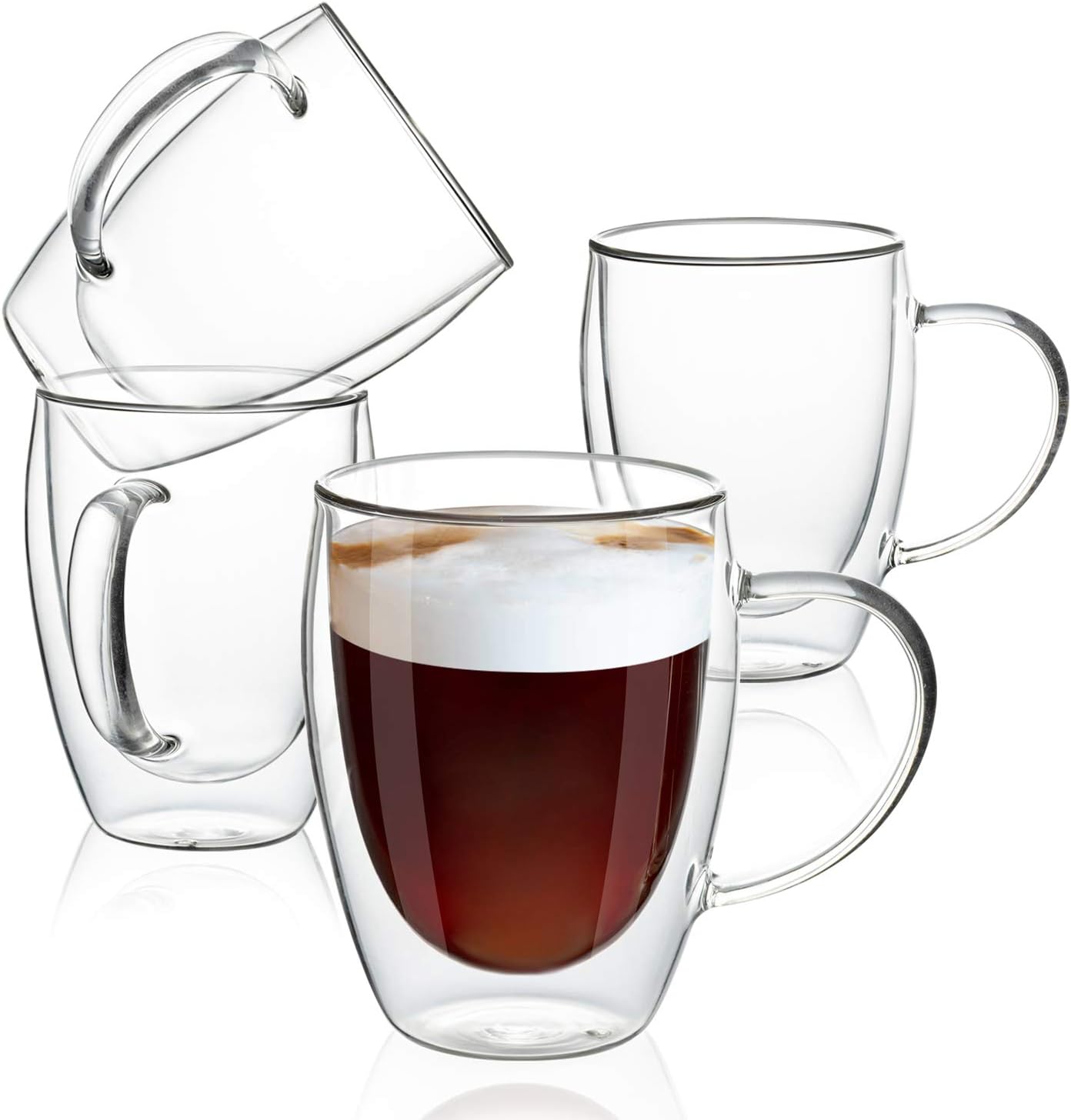 MEWAY 12oz/2 PACK Coffee Mugs,Clear Glass Double Wall Cup with handle for Coffee, Tea, Latte, Cappuccino (12 oz,2)