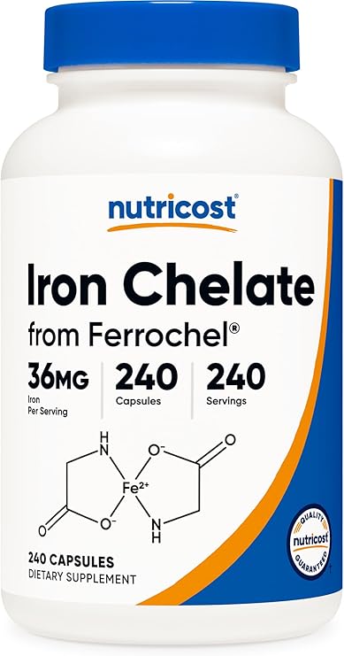 Nutricost Chelated Iron ، مثل Ferrochel ، 36mg ، 240 كبسولة