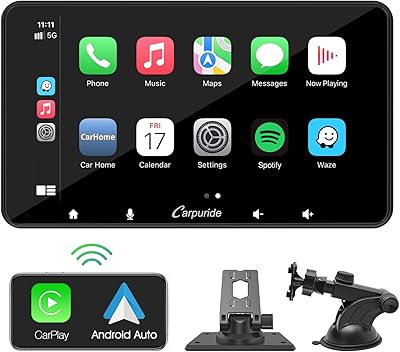 Carpuride W708 Wireless Carplay & Android Auto، 7 Inch Portable Car Play IPS Touch Screen Sync GPS Navigation Car Stereo Receiver، Bluetooth، MirrorSiriGoogleFMAUX
