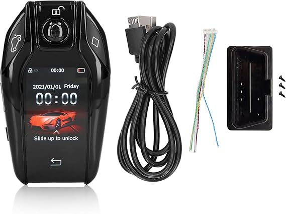 4 Button Smart Car Key with LCD Touch Screen, Keyless Entry Remote Control, AntiTheft Feature for Start Stop Engine Compatibility (Black)