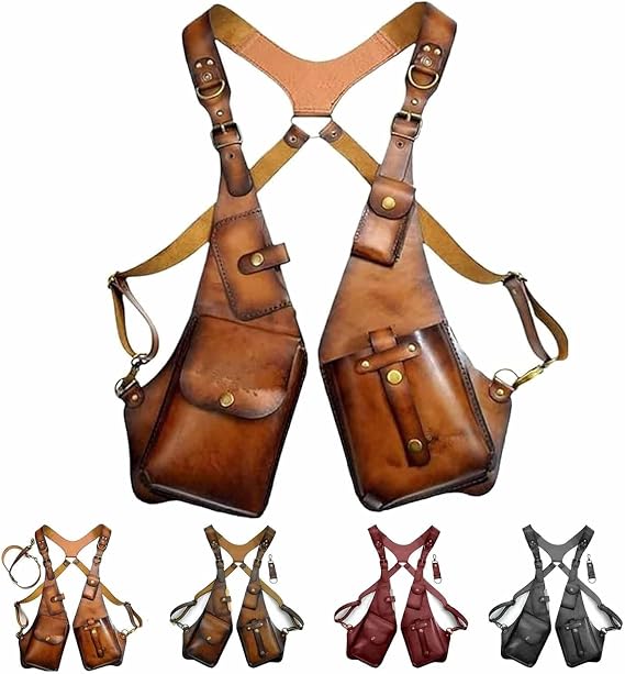 Anti-Theft Bag With Shoulder Harness, Anti Theft Harness Wallet for Men, Mens Leather Harness (Light Brown)