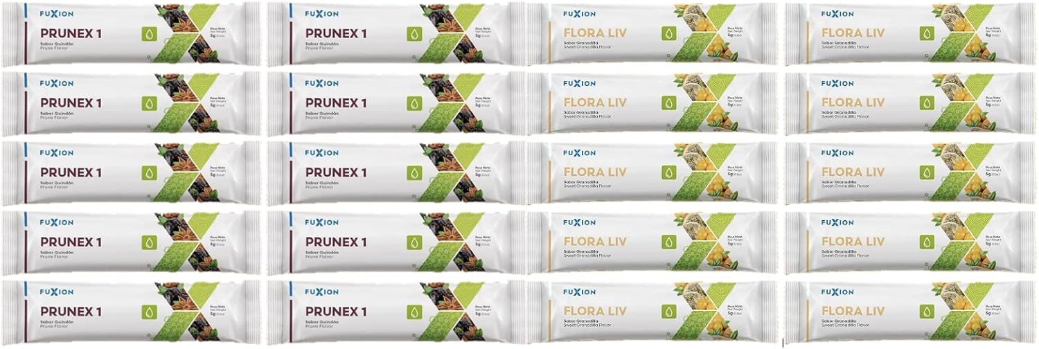 Fuxion PRUNEX1 و Flora LIV. PMAM الدفاع عن القولون والتطهير. 10 أكياس من PRUNEX و 10 أكياس من Flora LIV