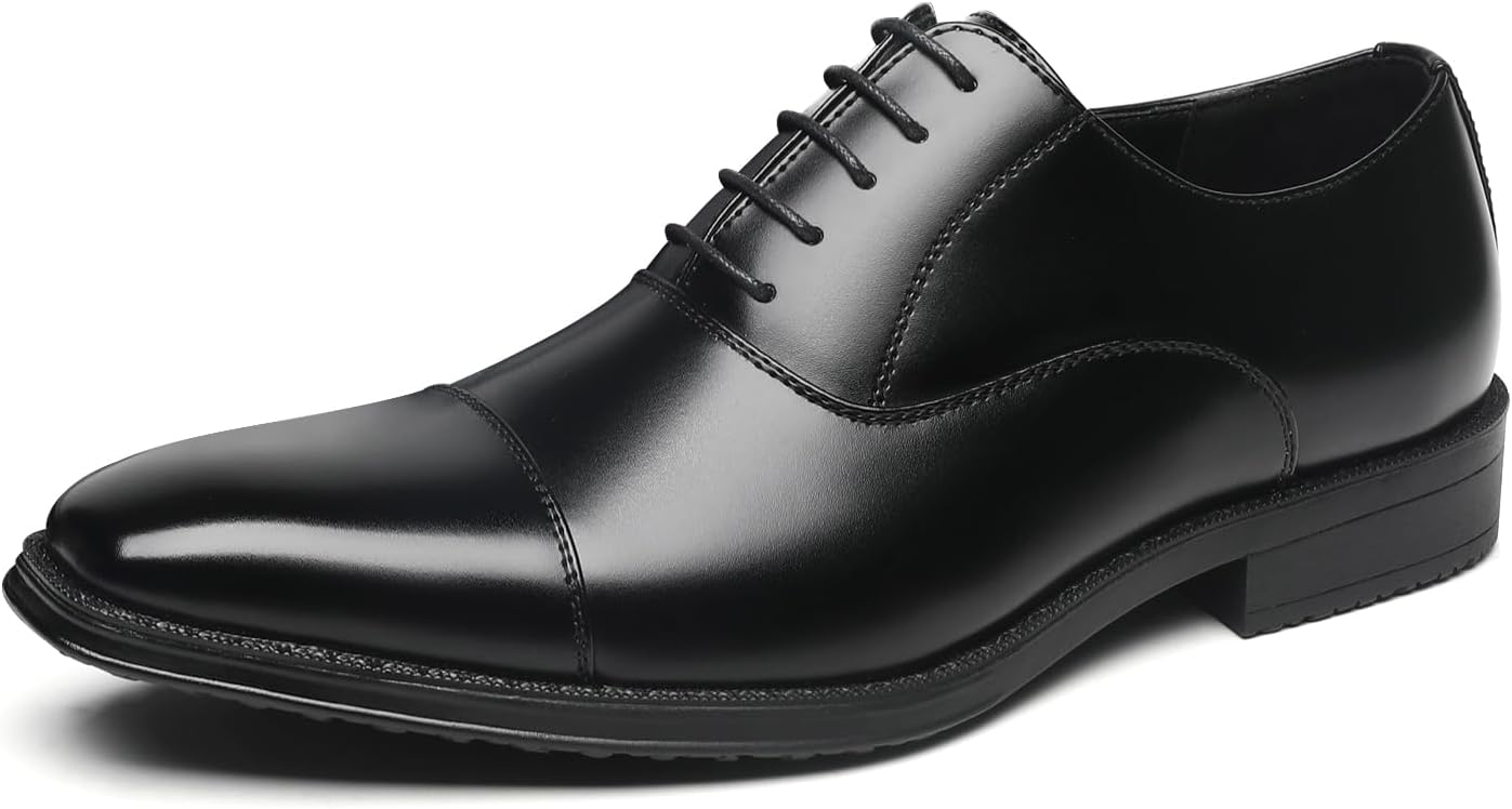 PAFHL Leather Mens Business Shoes, Waterproof, Antibacterial and Deodorant, 3E Wide, Lightweight, Mens Dress Shoes, Commuting Shoes, Formal Shoes for Ceremonies, Black, Brown, Swirl Mocha