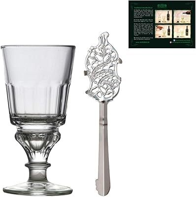 ALANDIA Absinthe Spoon and Glass Set Pontarlier | زجاج أبسينثي مع خزان | ملعقة امتصاص من الفولاذ المقاوم للصدأ