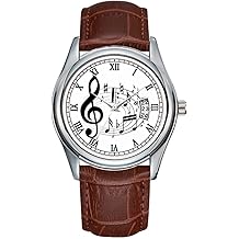 Men Watch Casual Waterproof Quartz Watches Clock Date Classic Business Brown Leather Christmas Wristwatch Black Musical Notes in Oval Shape Designer Watches