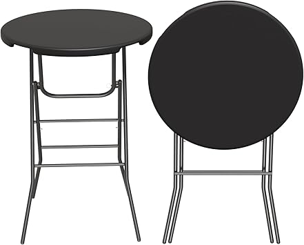 TLSUNNY 1Pcs 32" Folding Round Cocktail Table, Indoor/Outdoor High Top Bar Table W/Locking Leg & Removable Legs, Stabilizing Crossbar, for Party, Commercial Events, Bistro, 280LBS 1, Black