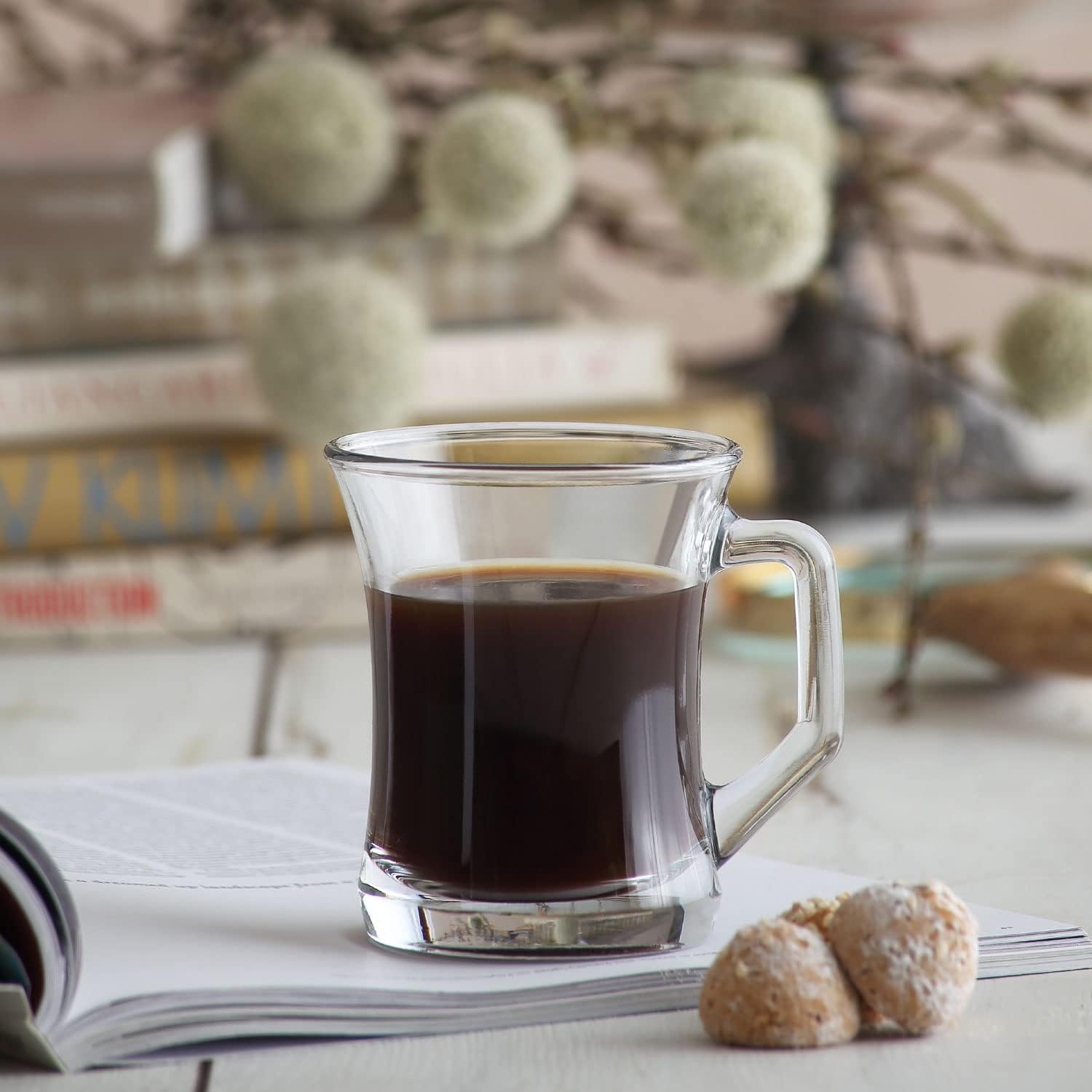 LAV 6x Clear 225ml Zen+ Glass Coffee Mugs - Tea Latte Cappuccino Hot Chocolate Drink Drinking Glasses Cups Set with Handle
