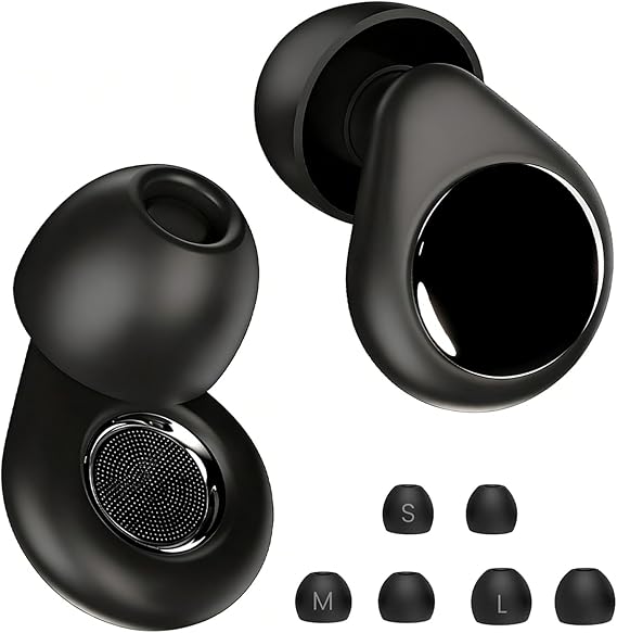 Silicone Ear Plugs, 45dB Noise Cancelling, Reusable Black Earplugs for Sleeping | 6 Replacement Tips Included, Noise Reduction for Snoring, Concerts, Airplane & Side Sleepers, Obsidian Black