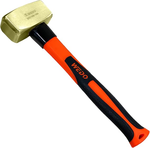 WEDO Brass Sledge Hammer 1 lb، Club Hammer with Fiberglass Handle، Drilling Hammer، Crack Hammer، Die-Forge، Corrosion Resistant، DIN Standard، 12 "Length