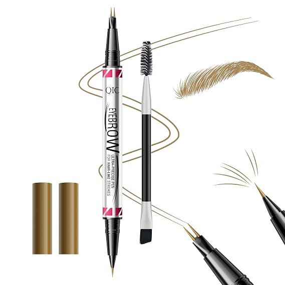 W3W Microblading Eyebrow Pencils for Women - Eyebrow Pen 2-in-1 Dual-Ended Eye Brow Pencil with Precise 2-Fork-Tip & Brush-Tip Waterproof Eyebrow Pen for Hair-Like Brows, Last All Day, Light Brown