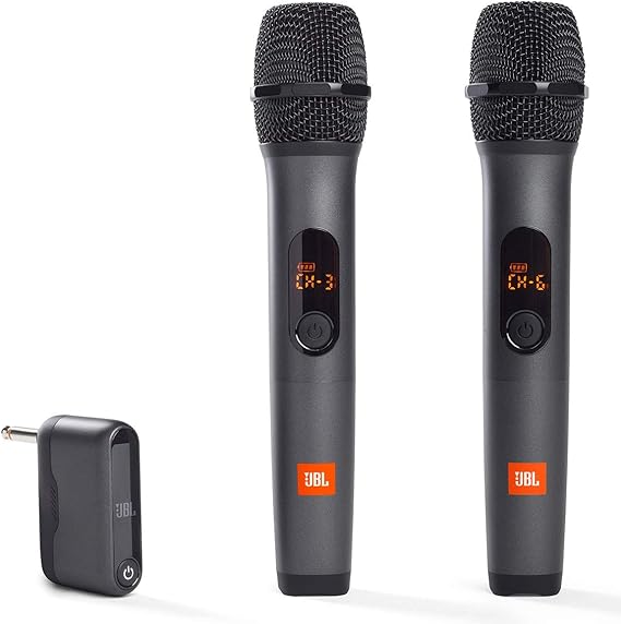 JBL Wireless نظامان ميكروفون مع جهاز استقبال ثنائي القناة ، أسود
