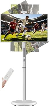 32" Smart Portable TV on Wheels, 1080P FHD Rolling TV with Rotatable Touch Screen, Android 13 OS, 8GB+128GB Storage, Built-in Battery, Voice Remote, Full Rotation Mobile TV for Home, Outdoors