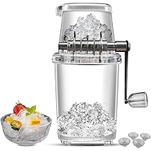 Manual Ice Crusher, Hand Crank & Portable Ice Shaver with Stainless Steel Blades - for Shaved Ice, Snow Cones, Slushies - Compact for Home Kitchen, Bar, Camping, Travel and Parties