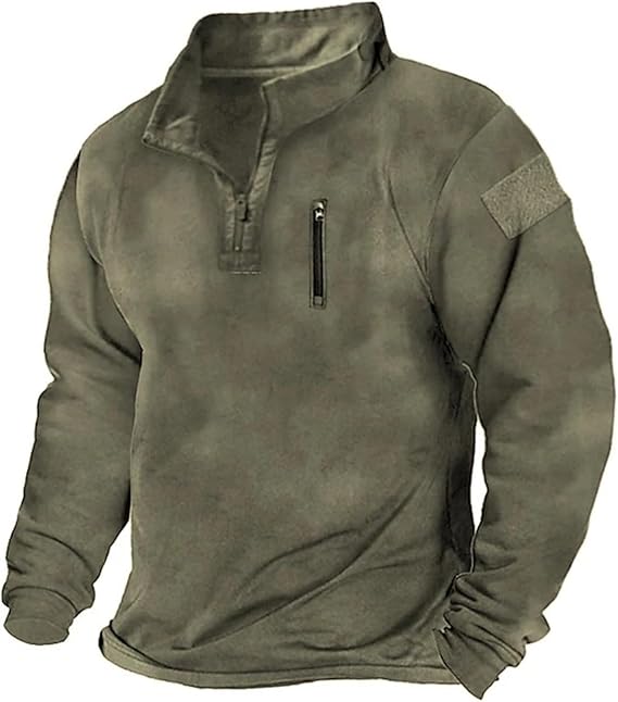 ZYXTIM Men's Quarter Zip Sweatshirt Long Sleeve Thermal Stand Collar Pullover Tops Patriotic Tactical Military Army Shirts