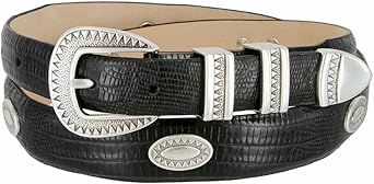Black Mesa Italian Calfskin Genuine Leather Designer Dress Conchos Belt Lizard Brown,38
