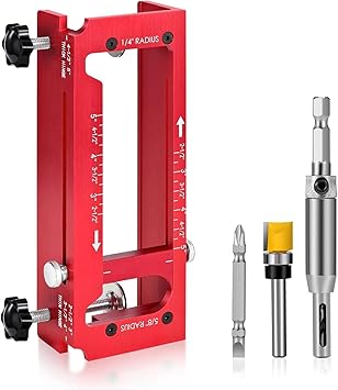 Door Jamb Hinge Jig, Aluminum Alloy Door Hinge Template for Router,Door Hinge Router Jig Fits Door Hinges from 2.5" - 5" Length,1/4" Radius,5/8" Radius and Types of Square (Red)