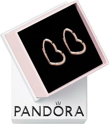 PANDORA أقراط طوق القلب غير المتماثلة - أقراط هوب الحد الأدنى - أقراط نسائية مذهلة - هدية لها - 14 k Rose Gold - مع صندوق هدايا