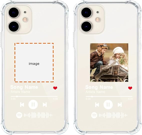 Custom Spotify Code Photo Phone Case for iPhone 12 Customized Personalized Music Player Song Plaque Image Text Picture Shockproof Protective Clear Reinforced Corners Cover Shell