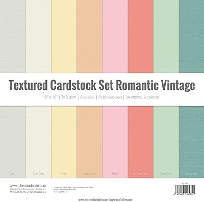 Craftelier - مجموعة بطاقات Textura Romantic Vintage | حزمة من 24 بطاقة مزدوجة الجوانب لصنع البطاقات وسجلات القصاصات والمشاريع الحرفية | الوزن 216 جرام | الحجم 30،48 x 30،48 سم 12 x 12