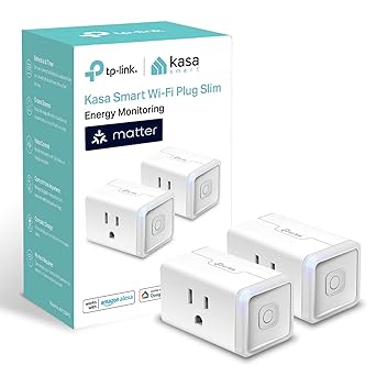 Kasa Smart Plug، متوافق مع المادة، مراقبة الطاقة، تصميم مدمج، 15 A/1800 W Max، إعداد سهل للغاية، يعمل مع Apple Home، Alexa & Google Home، معتمد من UL، 2.4 G Wi-Fi فقط، أبيض, حزمة KP125M2