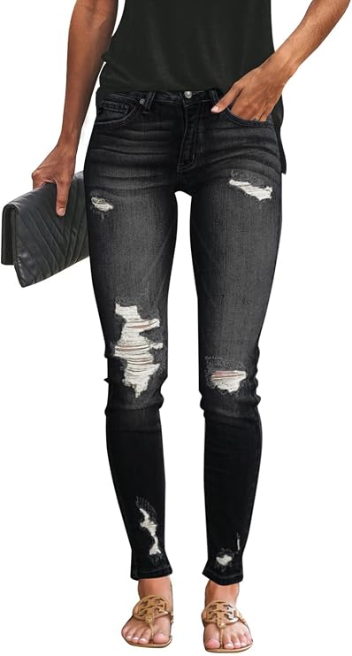 LalaLin Women's Skinny Destroyed Jegging Trendy Stretchy Ripped High Waisted Distressed Butt Lifting Denim Jeans with Pockets