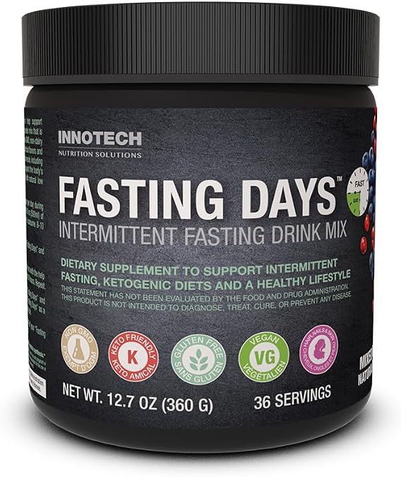 مزيج مشروبات الصيام المتقطع من Innotech Nutrition لدعم التمثيل الغذائي والإلكتروليت، 42 مكونًا أساسيًا، توت مختلط، 360 جرامًا