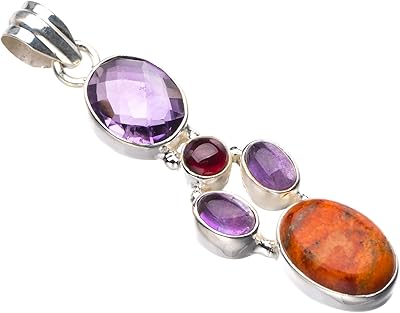StarGems® Natural Unakite And Amethyst Handmade 925 Sterling Silver Pendant 2.25 E0079